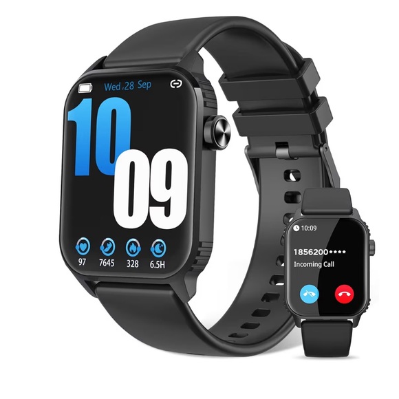 Black Smartwatch with Large HD Display and Bluetooth Calling